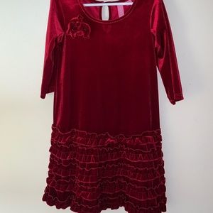 Red Velour Ruffle Dress
